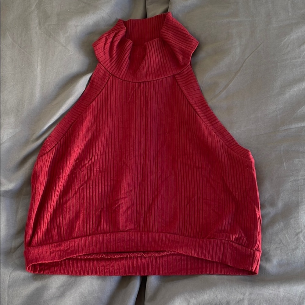 LA Hearts red high-neck crop top